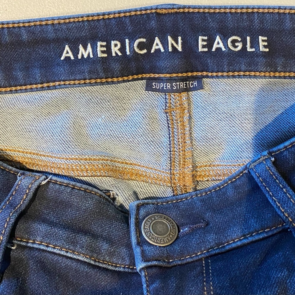American Eagle Dark Wash Hi-Rise Stretch Jeggings, size 8L - Picture 2 of 7